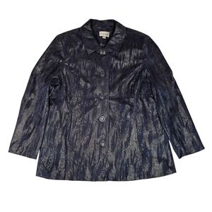 Erin London Textured Snake Print Blazer Women's XL Navy Blue Velour‎ Whimsigoth